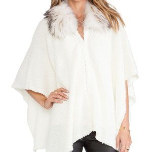 Alice + Olivia Fur Collar Poncho Shawl Open Sweater